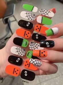 1pc 16pcs Halloween Nail Stickers, Fashion Nail Art Stickers, Waterproof Self-Adhesive, Easy To Use, Suitable For Holiday And Party Decoration - Multicolor - View 15