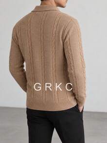 GRKC كارديجان رجالي بأزرار كاملة، أكمام طويلة، أكتاف منخفضة، نسيج مضلع عمودي، أسلوب كوري رجعي، ملابس خارجية للتنقل، ملابس محبوكة، خريف/شتاء - بني - مشاهدة 5