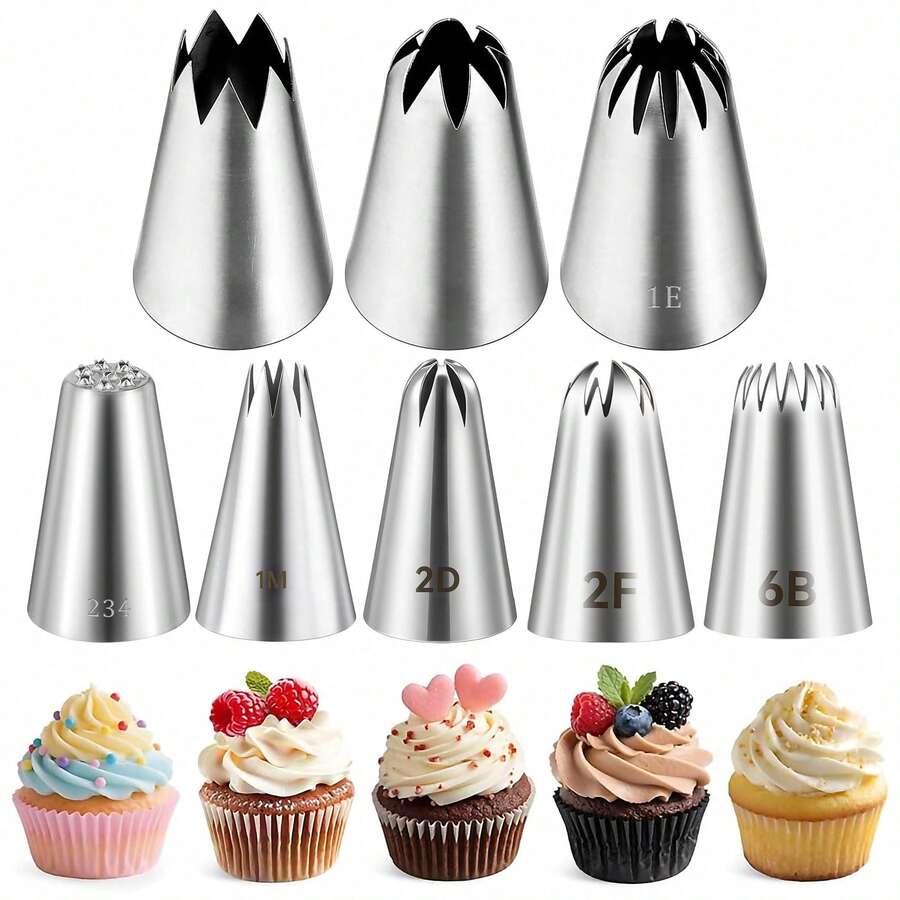 8pcs Large Stainless Steel Piping Nozzles, Suitable For Cake Decorating