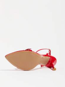 Elegant Sexy Red Open Toe Stiletto Sandals, Cross Back Strap Heels With Rhinestone Square Buckle For Party Banquet - Red - View 8