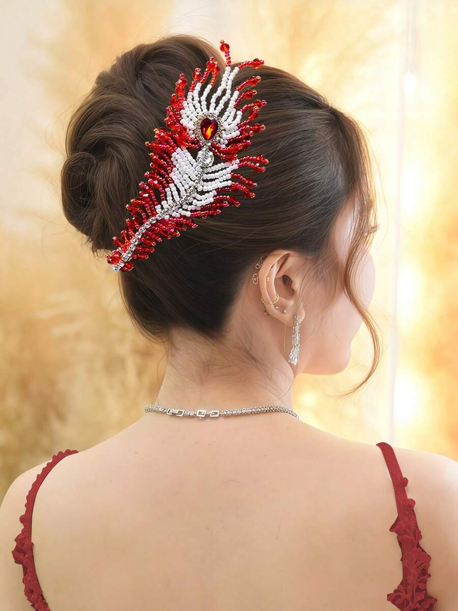 1Pc Exquisite Crystal Beaded Hair Clip Fashion Women's Hair Accessory Bridal Headpiece Suitable For Daily Wear Party Gathering Travel