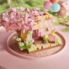 1pc Mini Street View Flower Shop Building Blocks Set, Pastel Macaron Color DIY Assembly Model With Floral Details, Desktop Ornament Collectible Display Piece, Home Decor Creative Gift For Building Enthusiasts Teens And Adults - Multicolor - View 6