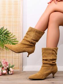 Yellow Wool Cashmere Solid Color Fashion 2026 Kitten Heel High Heel Comfortable Wedge Ankle Boots For Outdoor Winter - Yellow - View 12