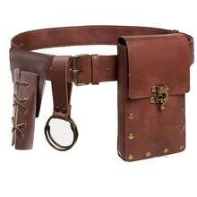 Medieval Retro Leather Set Waist Belt With Fanny Pack Sword Scabbard Hiking Skirt Clip For Halloween & Cosplay Costume Party - A - View 11