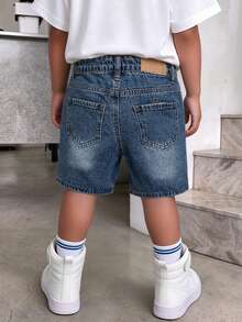 Vintage Washed Denim Casual Shorts For Young Boy - Medium Wash - View 3