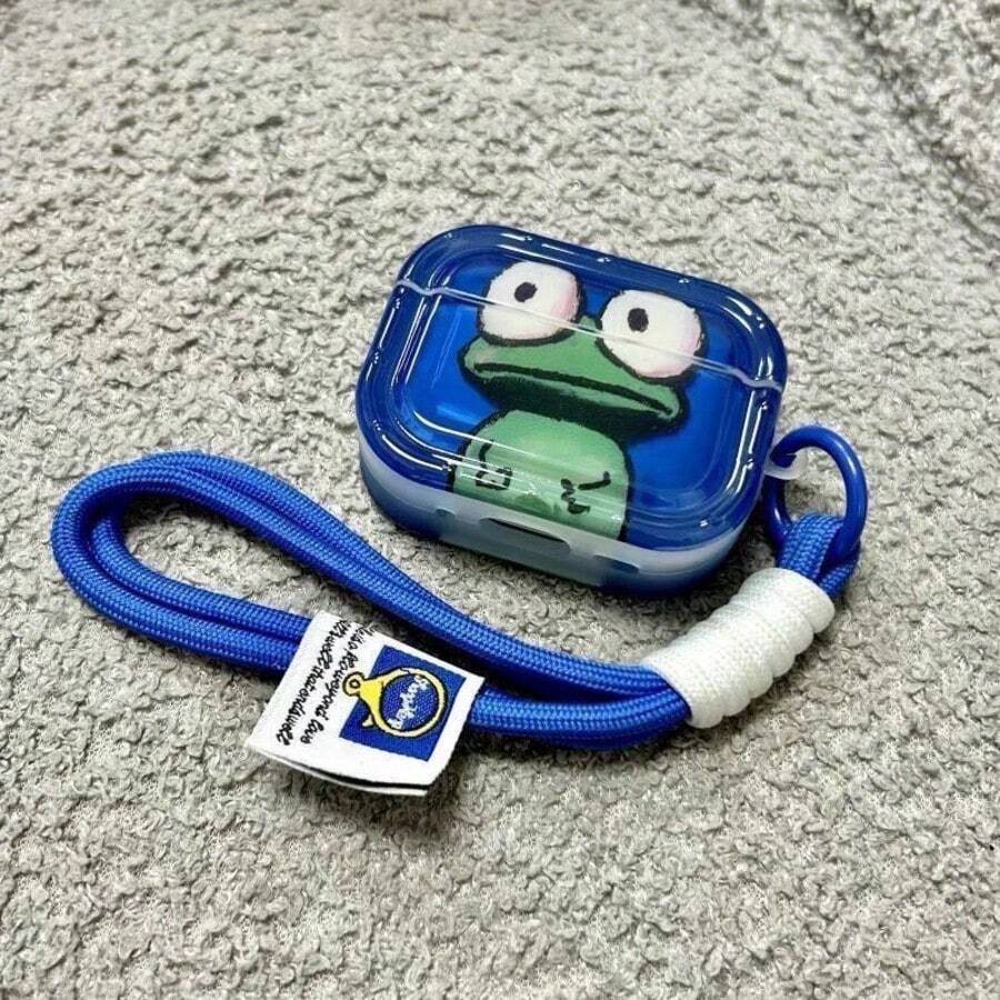 Creative Frog Blue Lanyard Bluetooth Earphone Protective Case Compatible With AirPods 1/2/3/4/New 5th Gen Pro 1/2/3/4 All Models With Pendant - Blue - View 1