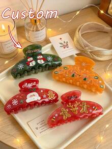 Customized Name Hair Clips, Personalized Christmas Style Hair Clips, Santa Claus And Snowman Patterns, Reindeer, Santa Claus And Christmas Tree Designs, Holiday Party Hair Accessories, Suitable For Party Dress-Up Or Role Play - Multicolor - View 5