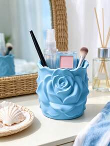 3D Printed 3D Rose Relief Pen Holder, Full Circle Surrounded By Plump Rose Flower Design, Matte Texture, Large Capacity Storage For Various Pens, Minimalist Elegant Decoration For Office Desk - Multicolor - View 14