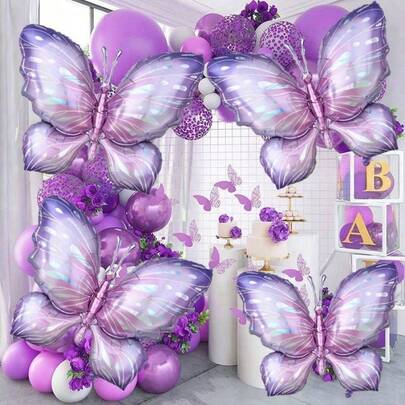 2/4pcs Purple Butterfly Shaped Foil Balloons, Suitable For Minimalist Wedding Decoration, Also For Birthday, Wedding, Engagement, Outdoor Photography, Baby Shower, Farm, Arch, Balloon, Bachelor Party, Gender Reveal Party Decoration.