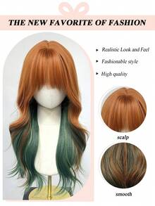 Topshe MONEET SECRET 1pc 22 Inch Orange Gradient Wig, Natural Layered Long Curly Hair With Bangs, Long Synthetic Fiber Heat-Resistant Wavy Wig, Natural Look, Comfortable To Wear, Suitable For Party, Cosplay, Date, Christmas, Halloween - Multicolor - View 4