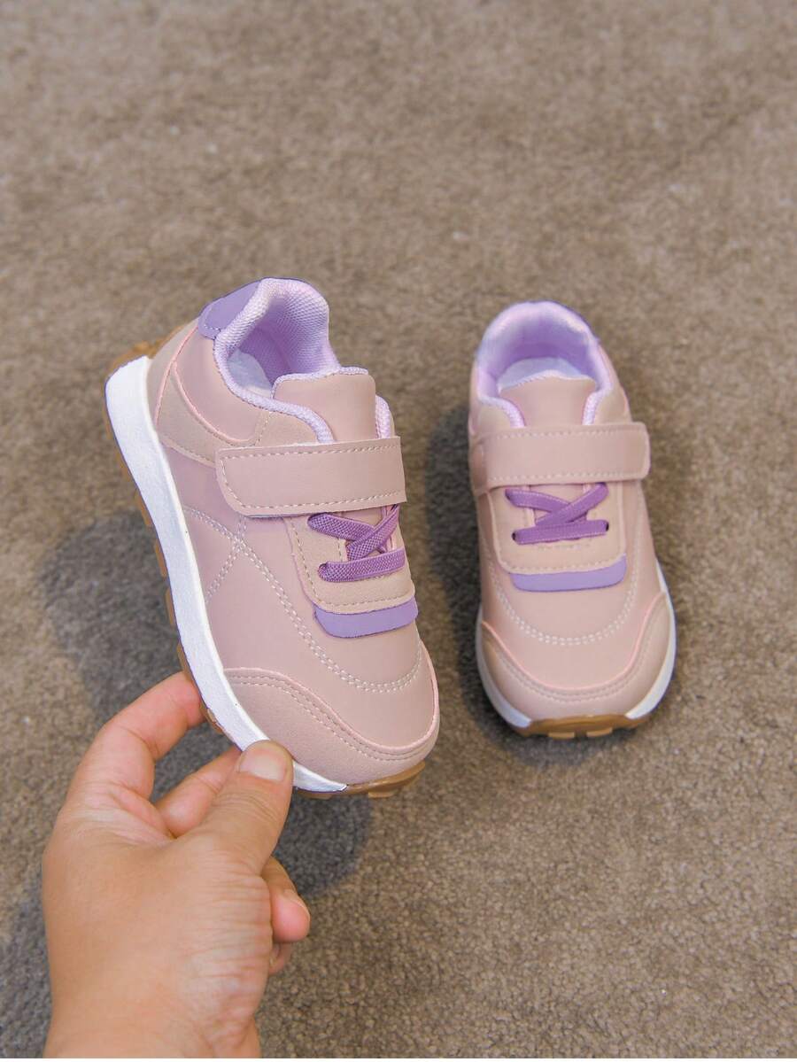 Kids' Retro Style Spring/Autumn Girls' Pink & Purple Colorblock Hook & Loop Thick Sole Casual Sports Shoes, Soft Bottom Anti-Slip - Pink - View 1