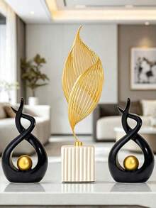 Elegant Modern Art Decor, Twisted Infinity Symbol Resin Sculpture With Gold Trim And Sphere Shape, Desktop Decorative Craft - Multicolor - View 2