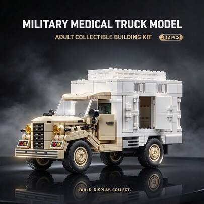 Modello di camion medico militare, kit di mattoncini da collezione per adulti da 432 pezzi, porte apribili, dettagli della cabina e degli pneumatici, regalo ideale per Ognissanti, Natale, Ringraziamento e compleanno per collezionisti di hobby