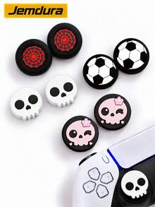 Jemdura Analog Joystick Caps For P4/P5, Xb-Ox And Switch Pro Controllers (2pcs) - Featuring Football, Skull And Spider Web Patterns, These Silicone Caps Are The Perfect Choice For Customizing Controllers And An Ideal Halloween Gift. - View 1