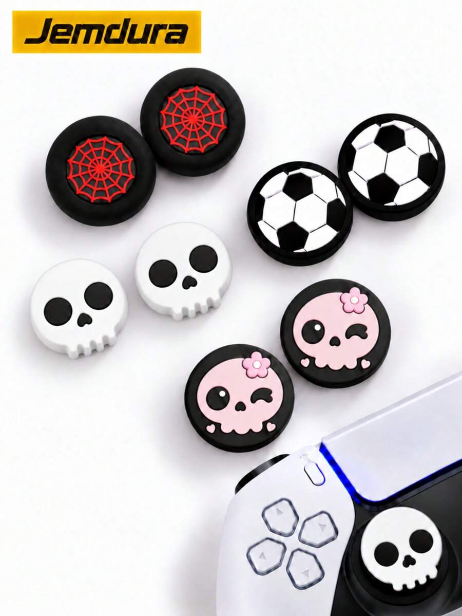 Jemdura Analog Joystick Caps For P4/P5, Xb-Ox And Switch Pro Controllers (2pcs) - Featuring Football, Skull And Spider Web Patterns, These Silicone Caps Are The Perfect Choice For Customizing Controllers And An Ideal Halloween Gift. - View 1