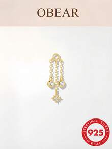 S925 Sterling Silver Tassel Zirconia Pendant, Versatile DIY Pierced Ear Studs, Necklace And Bracelet Accessories - Gold - View 7