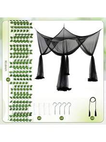 Outdoor Mosquito Net DIY, With Green Ivy Vine Accessories Set, Curtain Bed Canopy, Princess Mosquito Net, Suitable For Bed Canopy Four-Corner Post Elegant Mosquito Net Set, With Hooks And Tassel Rope Mosquito Netting, Screen-Style Bed Canopy Curtain, Mosquito Net (Light Strip Not Included) - 4-door Model - View 13