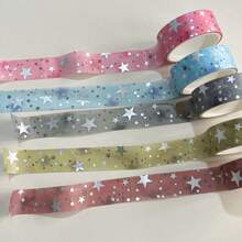 5pcs/Set Ins Style Silver Foil Star Washi Tape, Super Shiny Planner DIY Collage Decoration Polka Dot Five-Pointed Star Tape Roll - Multicolor - View 11