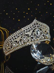 1pc Women's Vintage Baroque Crystal Crown Gold Rhinestone Tiara For Bridal Wedding Prom Party Hair Accessory - Multicolor - View 9