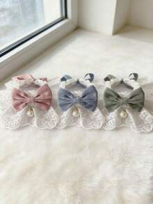 Adjustable Lace Pet Collar, Satin Bow & Pearl Pendant Style - Elegant Princess Design Cat/Dog Bib, Soft Ruffled Neck Accessory For Small Pets, Suitable For Photo Shoots, Outfits And Daily Wear - White - View 9