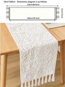 1 pieza Elegante camino de mesa de comedor de doble capa bordado, con flecos hechos a mano, bordado de un solo lado, multiusos para mesa de comedor, decoración de aparador - Base beige con bordado blanco - Ver 12