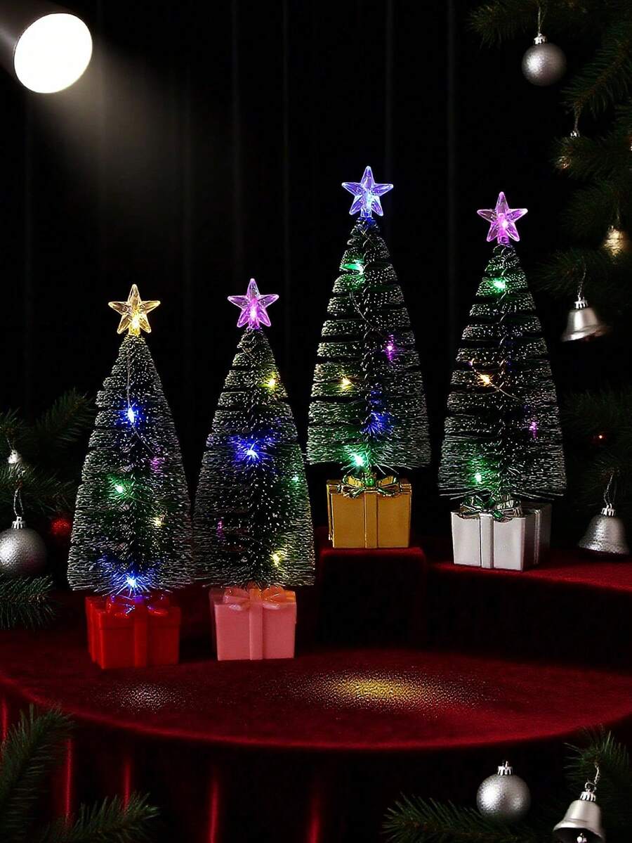 LED Pine Needle Colorful Christmas Tree, Glowing Candle Light, Creative Colorful Small Wind Lantern, Suitable For Room, Living Room, Holiday, Party, Birthday, Desktop Atmosphere Decoration, Christmas Holiday Gift - Pine Tree - View 1
