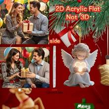 2D Flat, 1pc Cute Angel Acrylic Christmas Decoration - White And Gold, Tree Top Ornament Or Car Rearview Mirror Hanging, Christmas Tree Keychain Accessory, Party And Holiday Decor, 2D Flat - A - View 5