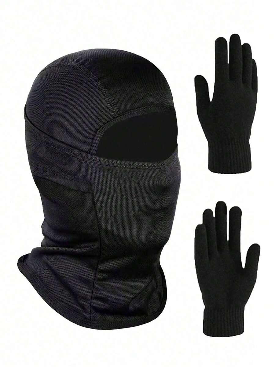 1pc Unisex Ski Mask, Balaclava Mask And Black Gloves, UV Protection Lightweight Suitable For Motorcycle And Snowboard - A - View 1