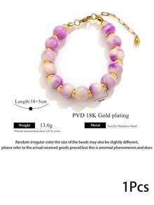 1pc 304 Stainless Steel Beaded Bracelet Vintage Marble Pattern Acrylic Bead Chain Bracelet Stackable Wrist Fall Style - Bracelet - View 7