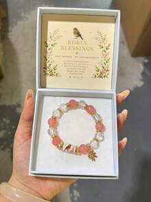 1件女款知更鳥吊飾手鍊，桃色珠飾彈力細款，自然風格珠寶禮物 - 彩色 - 查看 5