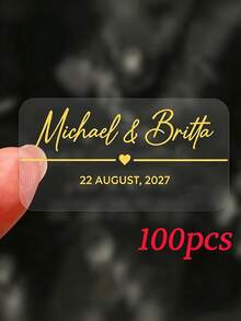 12/8/3/5pcs Personalized Transparent Stickers | Customized Name Vintage Border Transparent Self-Adhesive Labels | Multi-Color Options, Suitable For Gift Packaging And Handmade Commercial - Multicolor - View 5