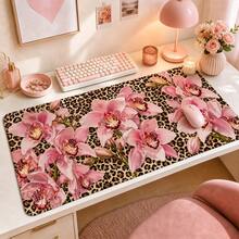 Pink Orchid And Leopard Print Extended Mouse Pads, Glam Floral Animal Pattern Large Desk Mats, Smooth Fabric Surface For Keyboard, Laptop, Home Office, Bedroom And Vanity Decor, 4 Sizes Available - View 2