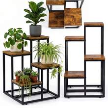 4-Tier Standing Plant Stand 34 * 34 * 68 Cm, Loft Style Flower Pot Rack With Black Powder-Coated Steel Frame And MDF Shelves, Compact Vertical Display For Plants And Decorations In Living Room, Bedroom, Office And Hallway - A - View 1