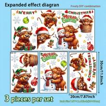 1set/3pcs Christmas Highland Cow Combination Self-Adhesive Window Stickers, Multiple Cute Calves Paired With Snowman, Gingerbread Man, Snowflake And Colorful Ball, Window Holiday Atmosphere Decorative Stickers - Multicolor - View 8