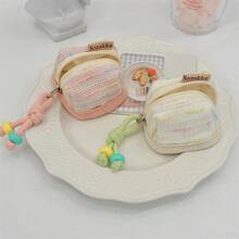 1pc Elegant Tweed Mini Earbud Pouch, Soft Cloth Wireless Earphone Case With Zipper & Wrist Strap, Compact Portable Storage Bag For Daily Use, Birthday Present, Holiday Gift - Multicolor - View 5