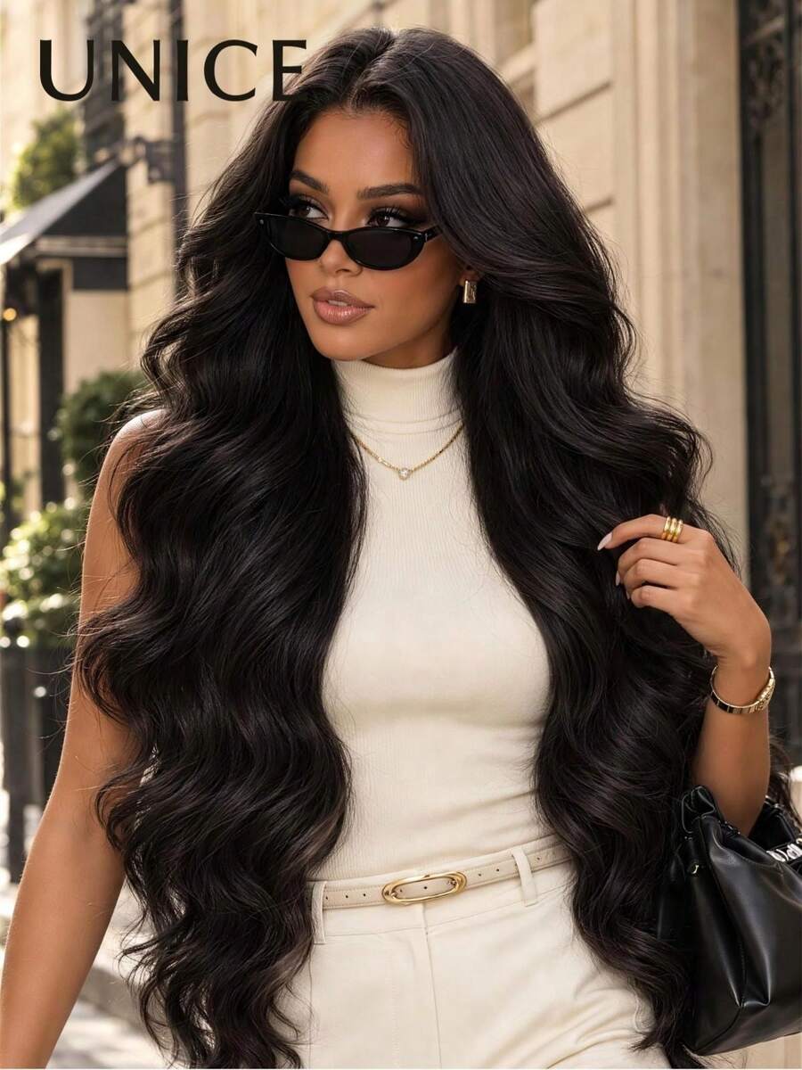 UNice 13x4 Lace Frontal Glueless Wig Lace Low-Maintenance Wig For Beginners Natural Black Body Wave Pre Everything Wig Drawstring Pre Plucked Pre Cut Bleached Knots Beginner Friendly Ready To Go Glueless Wig 150% Density