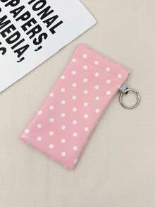 1pc PU Leather Cute Polka Dot Portable Spring Hinge Glasses Case, Auto-Closing Design, With Hook And Built-In Cleaning Cloth, Portable Glasses Protection Storage Bag - Multicolor - View 12