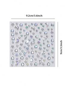 2 Sheets Self-Adhesive Face Gems Stickers, Moon Star Heart Crystal Diamond Eye Face Jewels Stickers 3D Shiny Body Rhinestone Decor For Festival, Rave, Party Cosplay - Multicolor - View 10