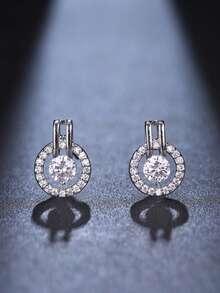 1 Pair Elegant Fashion Cubic Zirconia Stud Earrings Suitable For Women's Daily, Holiday And Party Wear - White Gold - View 6