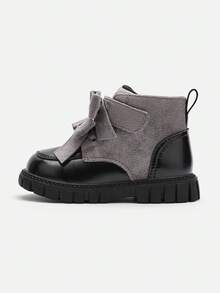 Balabala Baby Girls Fleece Lined Stable Walker Shoes Soft Warm Winter Infant Shoes - Gray and Black Tone - View 2