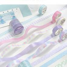 3pcs Soft Candy Diary Pearlescent Washi Tape Set, Macaron Gradient Plaid Polka Dot Basic Style Scrapbook Collage Background Decorative Stickers DIY Border Material Stickers - Multicolor - View 1