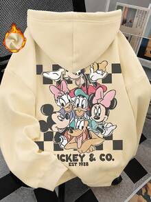 Start Autumn/Winter "Disney Mickey Mouse" Pattern Printed Casual Loose Hoodie, Street Retro Fashion Y2k Women's Apricot Drawstring Large Hoodie - Apricot - View 3