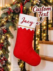 1 buah Kaos Kaki Natal Personalisasi dengan Nama Kustom, Tas Hadiah Gantung Merah Hijau dengan Manset Kontras, Dekorasi Pesta Natal di Atas Perapian - MultiWarna - View 5