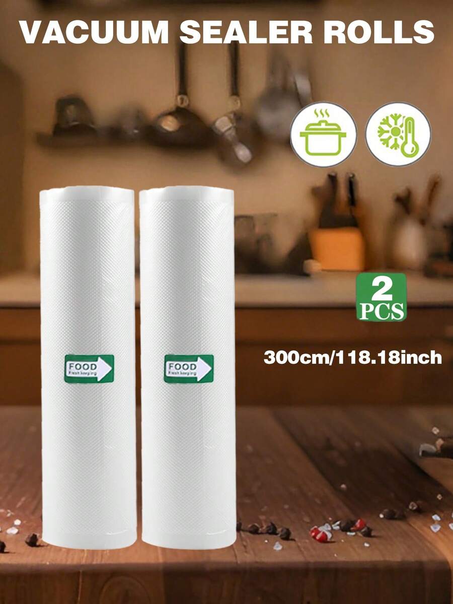 2 Rolls Vacuum Sealer Bags, 3 Meters Long, 5 Sizes Available, Vacuum Bags Roll, Vacuum Freezer Bags, Reusable, Durable And Tear-Resistant, Suitable For Food Storage And Low-Temperature Cooking, Essential Kitchen Supplies