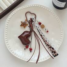 Y2K Vintage Heart Lace Bag Charm, Beaded Cherry Star Bow Keychain, Long Tassel Rope Handbag Backpack Pendant, Personalized Fashion Accessory - Multicolor - View 3