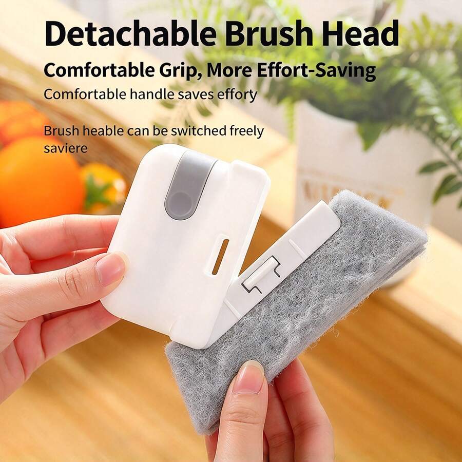 1pc Removable Plastic Window Sill Cleaning Brush With Grooves And Gap Cleaning Brush, For Household Use [Color May Have Slight Variations; Packaging Will Be Randomly Distributed] - Multicolor - View 1