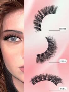 1 Set New 7 Pairs D Curl Russian Volume Natural Fluffy False Eyelashes, Classic Cat Eye Mink Fur False Eyelashes, Cross Fine Dramatic 5D Volume False Eyelashes, Soft Natural Makeup Look Eyelash Extensions For Makeup, Create Natural Makeup Look - Multicolor - View 5