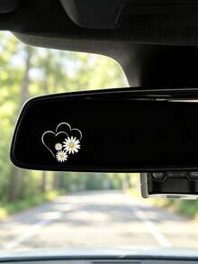 Heart Daisy Car Rearview Mirror Sticker, Creative Personalized Car Interior Decor Decal, Cute Fresh Car Window Glass Sticker - A - View 2