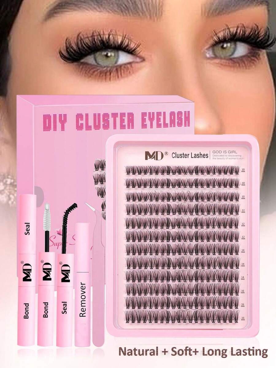 Kit Bulu Mata Gugusan Bulu Mata Tipis Bulu Mata Gugusan Alami Kit Ekstensi Bulu Mata DIY 8-16mm Kit Ekstensi Bulu Mata Gugusan 300pcs Bulu Mata Individual Lengkung D Bulu Mata Gugusan (Dengan Pinset) - Berwarna merah muda - View 1