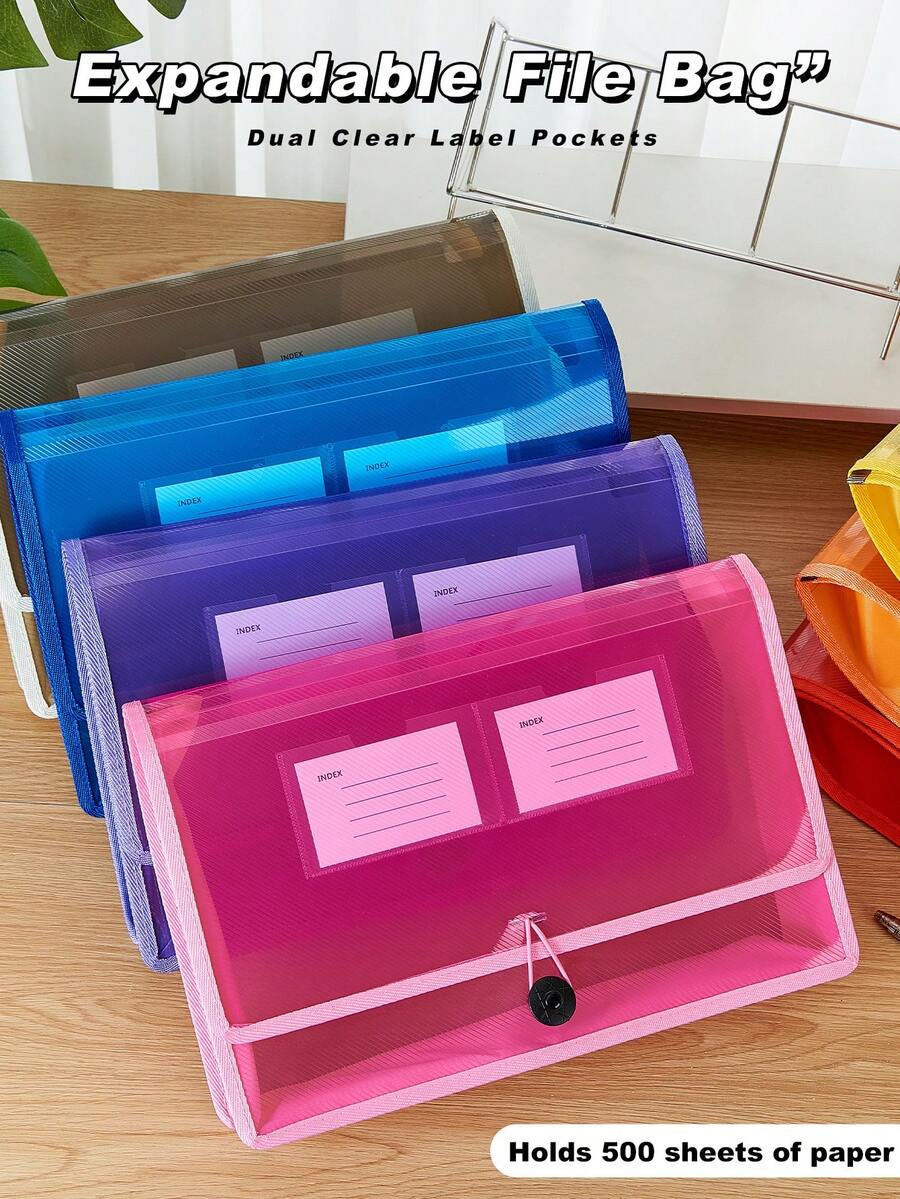 3Pcs\1Pc Expandable PP File Pouch Document Holder For School Travel Home Students Teachers Office Workers Back To School Stationery Holds A4 Papers - Multicolor - View 1